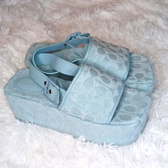 Coach Noelle Sandal In Signature Terry Cloth Blue Size 8.5 B NEW - Picture 10 of 16
